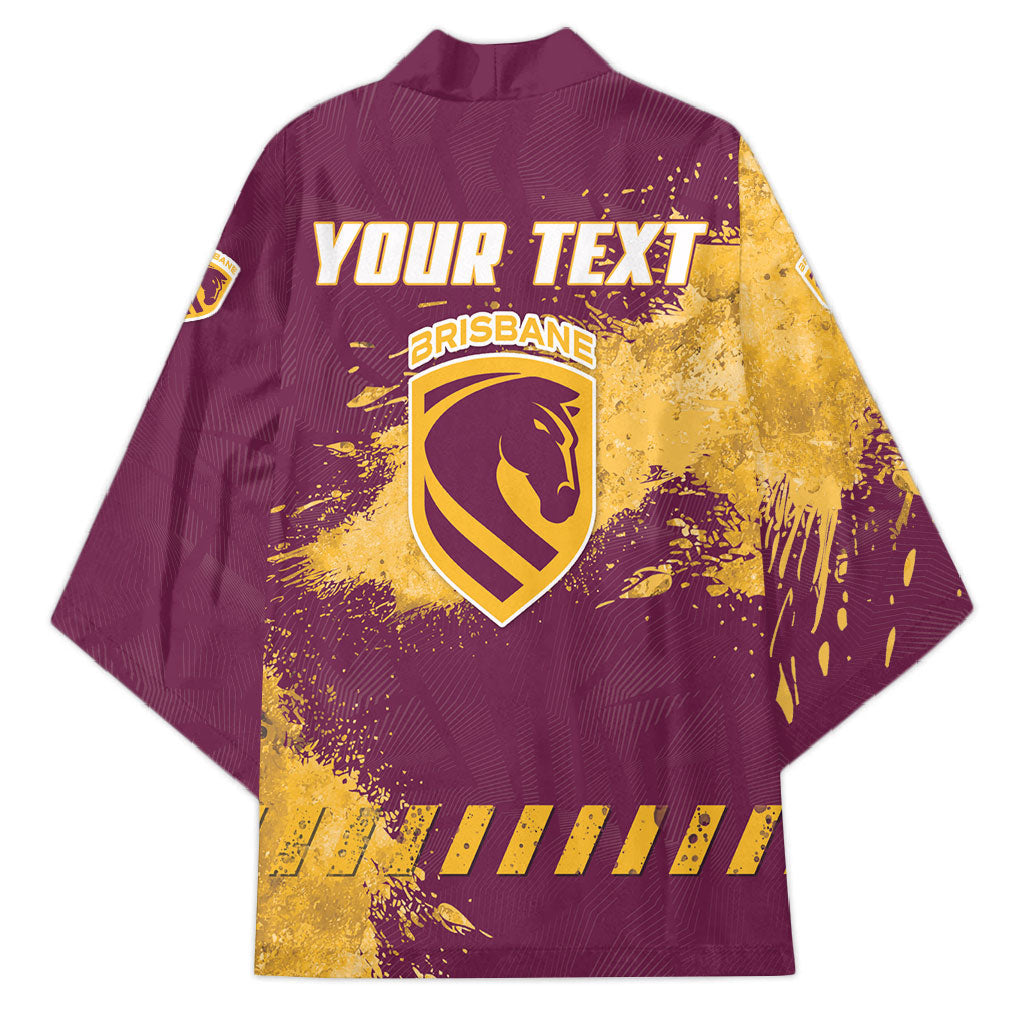 Personalised Brisbane Broncos Rugby Kimono Bronx Mascot Grunge Maroon Gold - Sporty Splash Art Style