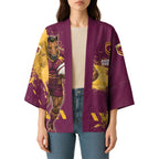 Personalised Brisbane Broncos Rugby Kimono Bronx Mascot Grunge Maroon Gold - Sporty Splash Art Style