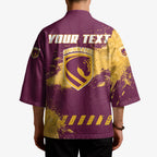 Personalised Brisbane Broncos Rugby Kimono Bronx Mascot Grunge Maroon Gold - Sporty Splash Art Style