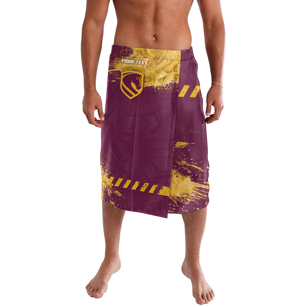 Personalised Brisbane Broncos Rugby Lavalava Bronx Mascot Grunge Maroon Gold - Sporty Splash Art Style