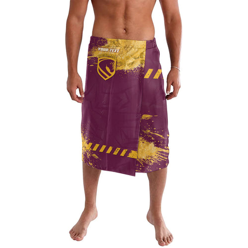 Personalised Brisbane Broncos Rugby Lavalava Bronx Mascot Grunge Maroon Gold - Sporty Splash Art Style