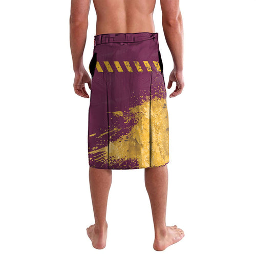 Personalised Brisbane Broncos Rugby Lavalava Bronx Mascot Grunge Maroon Gold - Sporty Splash Art Style