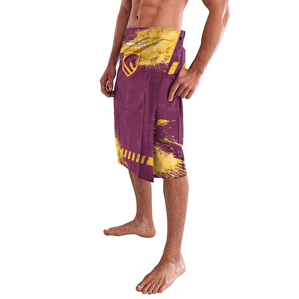 Personalised Brisbane Broncos Rugby Lavalava Bronx Mascot Grunge Maroon Gold - Sporty Splash Art Style