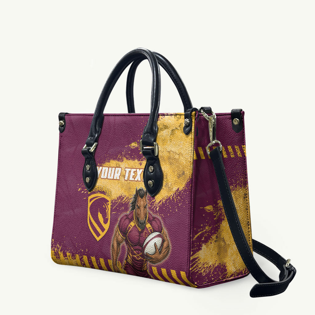 Personalised Brisbane Broncos Rugby Leather Bag Bronx Mascot Grunge Maroon Gold - Sporty Splash Art Style