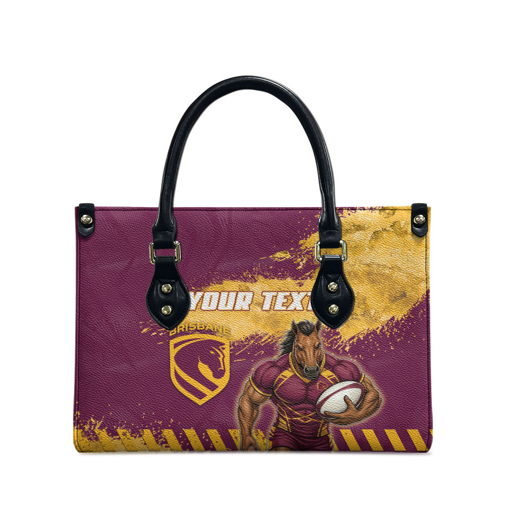 Personalised Brisbane Broncos Rugby Leather Bag Bronx Mascot Grunge Maroon Gold - Sporty Splash Art Style