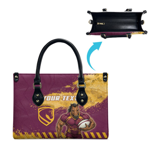 Personalised Brisbane Broncos Rugby Leather Bag Bronx Mascot Grunge Maroon Gold - Sporty Splash Art Style