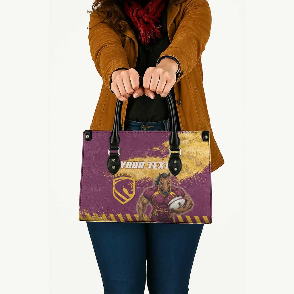 Personalised Brisbane Broncos Rugby Leather Bag Bronx Mascot Grunge Maroon Gold - Sporty Splash Art Style