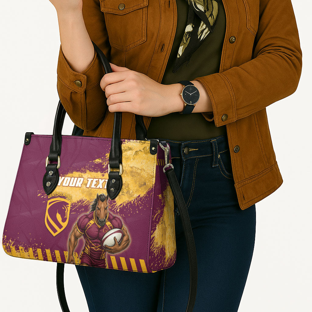 Personalised Brisbane Broncos Rugby Leather Bag Bronx Mascot Grunge Maroon Gold - Sporty Splash Art Style