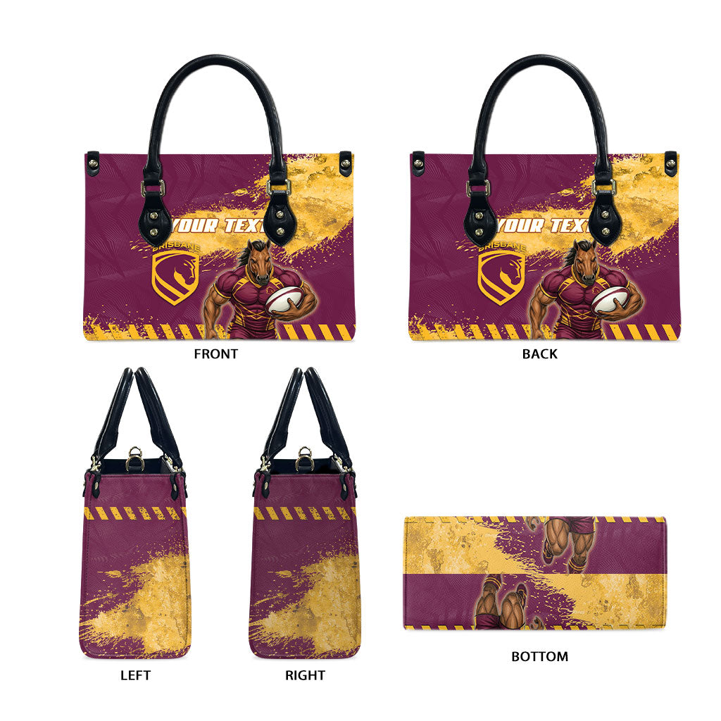 Personalised Brisbane Broncos Rugby Leather Bag Bronx Mascot Grunge Maroon Gold - Sporty Splash Art Style