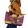 Personalised Brisbane Broncos Rugby Leather Tote Bag Bronx Mascot Grunge Maroon Gold - Sporty Splash Art Style