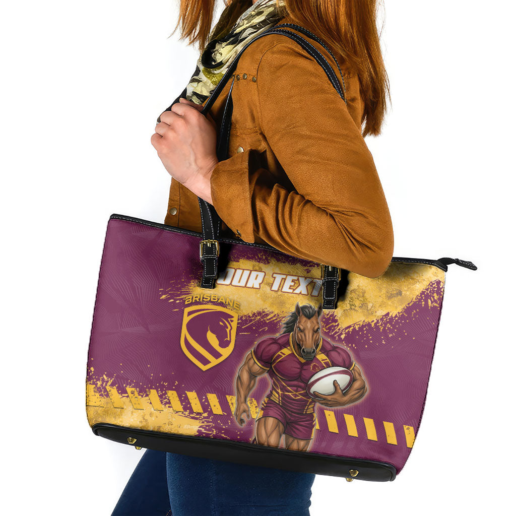 Personalised Brisbane Broncos Rugby Leather Tote Bag Bronx Mascot Grunge Maroon Gold - Sporty Splash Art Style