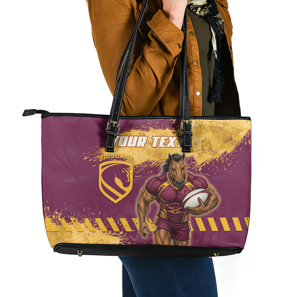 Personalised Brisbane Broncos Rugby Leather Tote Bag Bronx Mascot Grunge Maroon Gold - Sporty Splash Art Style