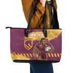 Personalised Brisbane Broncos Rugby Leather Tote Bag Bronx Mascot Grunge Maroon Gold - Sporty Splash Art Style