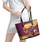 Personalised Brisbane Broncos Rugby Leather Tote Bag Bronx Mascot Grunge Maroon Gold - Sporty Splash Art Style