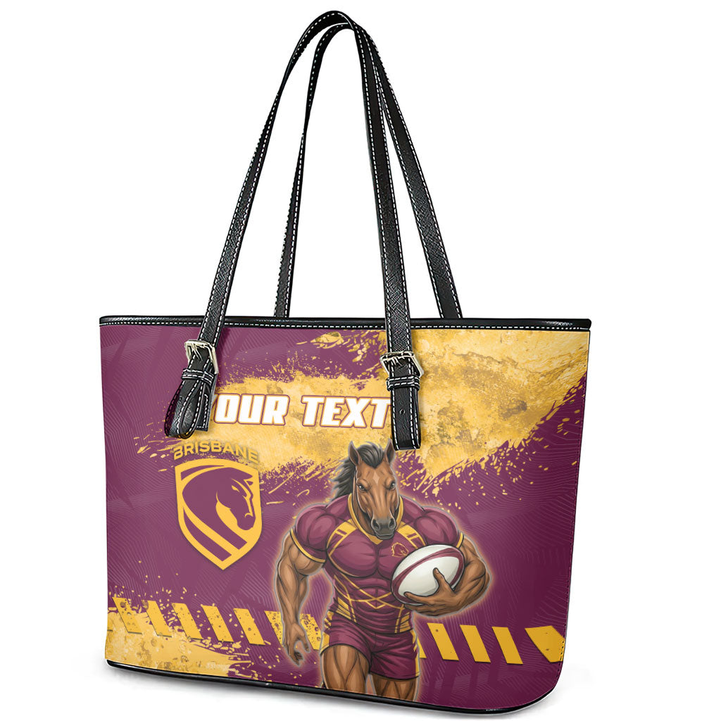 Personalised Brisbane Broncos Rugby Leather Tote Bag Bronx Mascot Grunge Maroon Gold - Sporty Splash Art Style