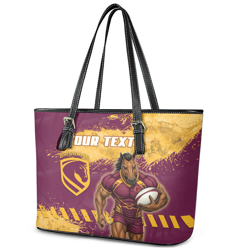 Personalised Brisbane Broncos Rugby Leather Tote Bag Bronx Mascot Grunge Maroon Gold - Sporty Splash Art Style