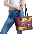 Personalised Brisbane Broncos Rugby Leather Tote Bag Bronx Mascot Grunge Maroon Gold - Sporty Splash Art Style
