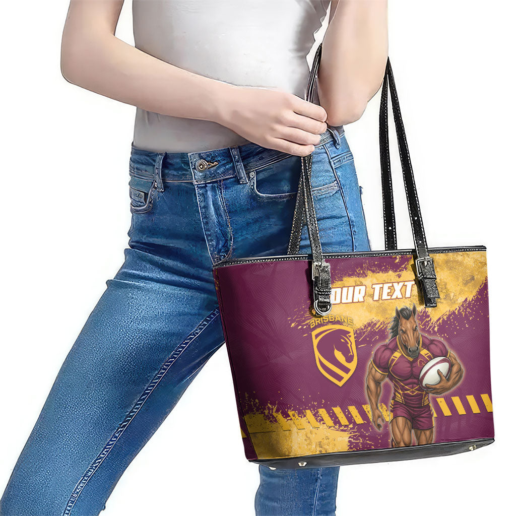 Personalised Brisbane Broncos Rugby Leather Tote Bag Bronx Mascot Grunge Maroon Gold - Sporty Splash Art Style
