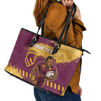 Personalised Brisbane Broncos Rugby Leather Tote Bag Bronx Mascot Grunge Maroon Gold - Sporty Splash Art Style