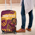 Personalised Brisbane Broncos Rugby Luggage Cover Bronx Mascot Grunge Maroon Gold - Sporty Splash Art Style