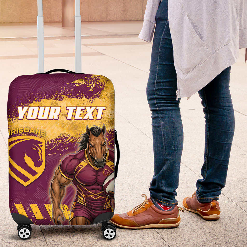 Personalised Brisbane Broncos Rugby Luggage Cover Bronx Mascot Grunge Maroon Gold - Sporty Splash Art Style