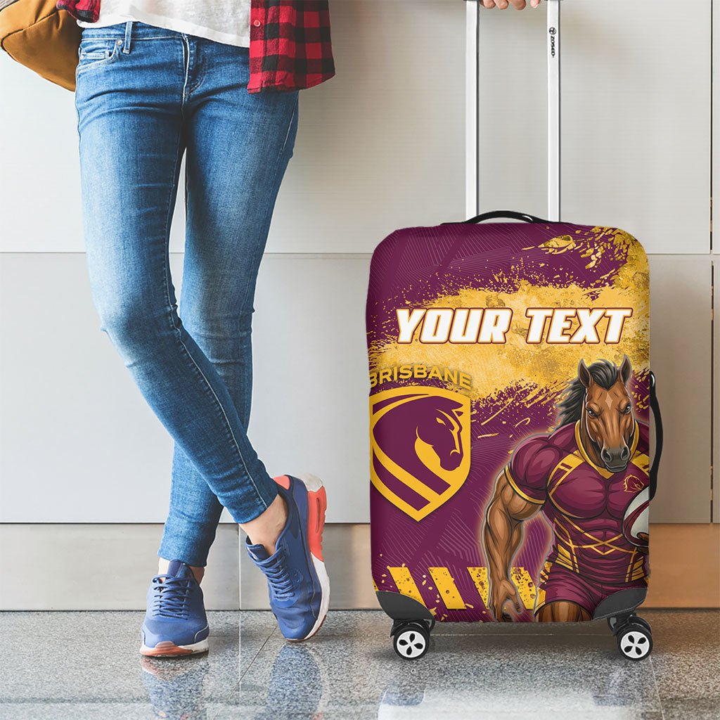 Personalised Brisbane Broncos Rugby Luggage Cover Bronx Mascot Grunge Maroon Gold - Sporty Splash Art Style