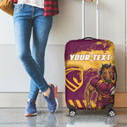 Personalised Brisbane Broncos Rugby Luggage Cover Bronx Mascot Grunge Maroon Gold - Sporty Splash Art Style