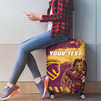 Personalised Brisbane Broncos Rugby Luggage Cover Bronx Mascot Grunge Maroon Gold - Sporty Splash Art Style