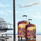 Personalised Brisbane Broncos Rugby Luggage Cover Bronx Mascot Grunge Maroon Gold - Sporty Splash Art Style