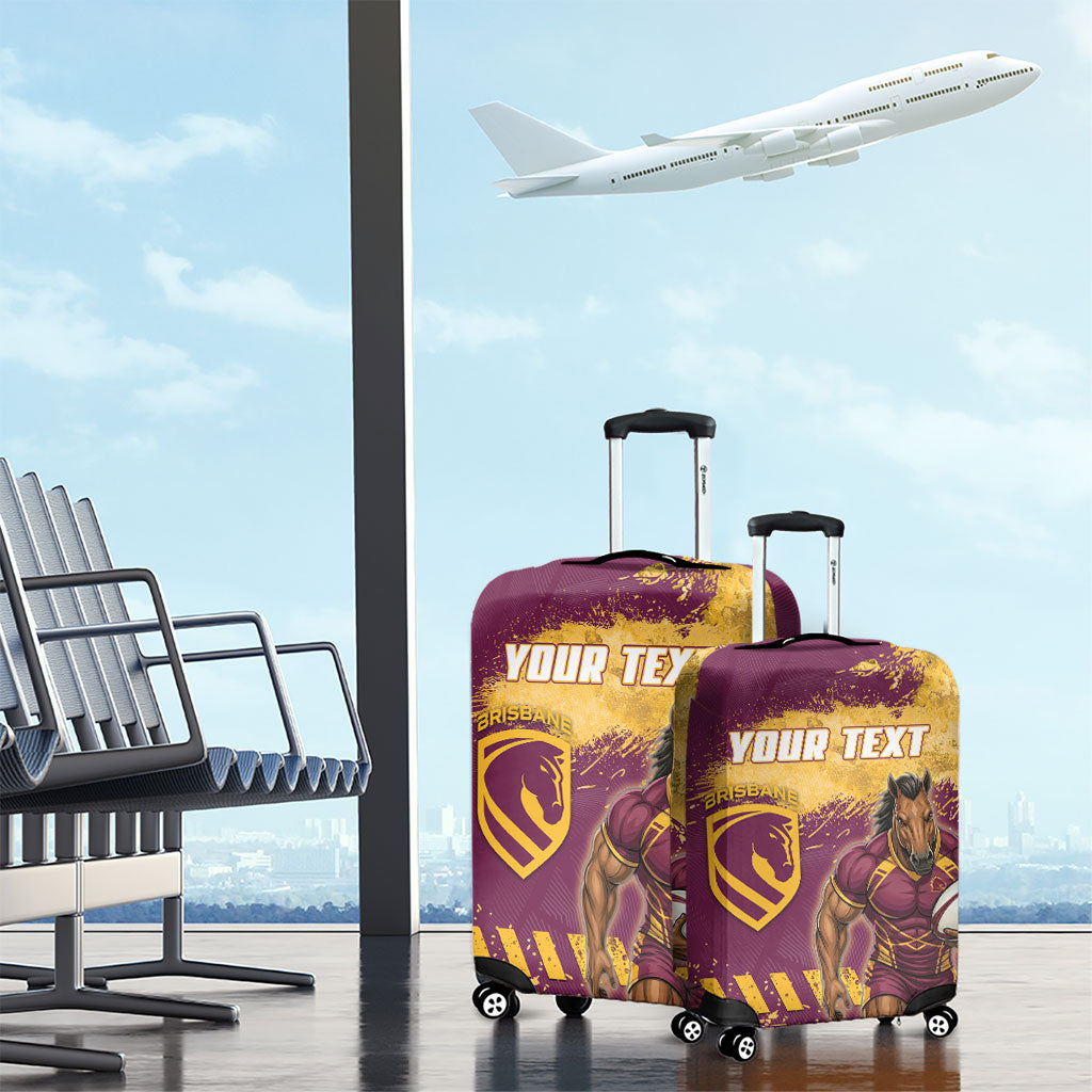 Personalised Brisbane Broncos Rugby Luggage Cover Bronx Mascot Grunge Maroon Gold - Sporty Splash Art Style