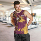 Personalised Brisbane Broncos Rugby Men Tank Top Bronx Mascot Grunge Maroon Gold - Sporty Splash Art Style