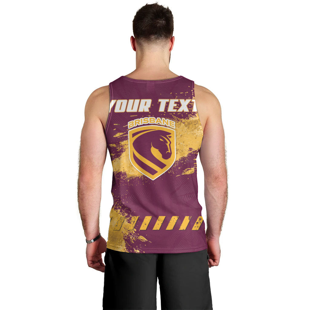 Personalised Brisbane Broncos Rugby Men Tank Top Bronx Mascot Grunge Maroon Gold - Sporty Splash Art Style
