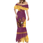 Personalised Brisbane Broncos Rugby Mermaid Dress Bronx Mascot Grunge Maroon Gold - Sporty Splash Art Style
