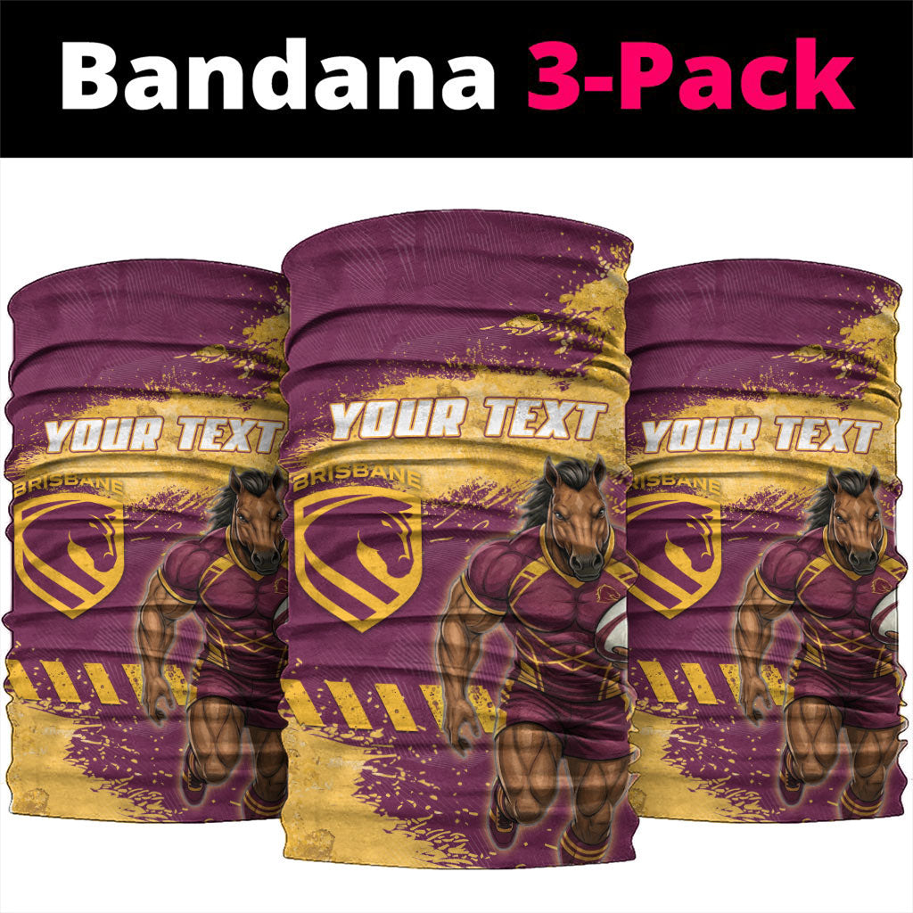 Personalised Brisbane Broncos Rugby Neck Gaiter Bronx Mascot Grunge Maroon Gold - Sporty Splash Art Style