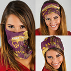 Personalised Brisbane Broncos Rugby Neck Gaiter Bronx Mascot Grunge Maroon Gold - Sporty Splash Art Style