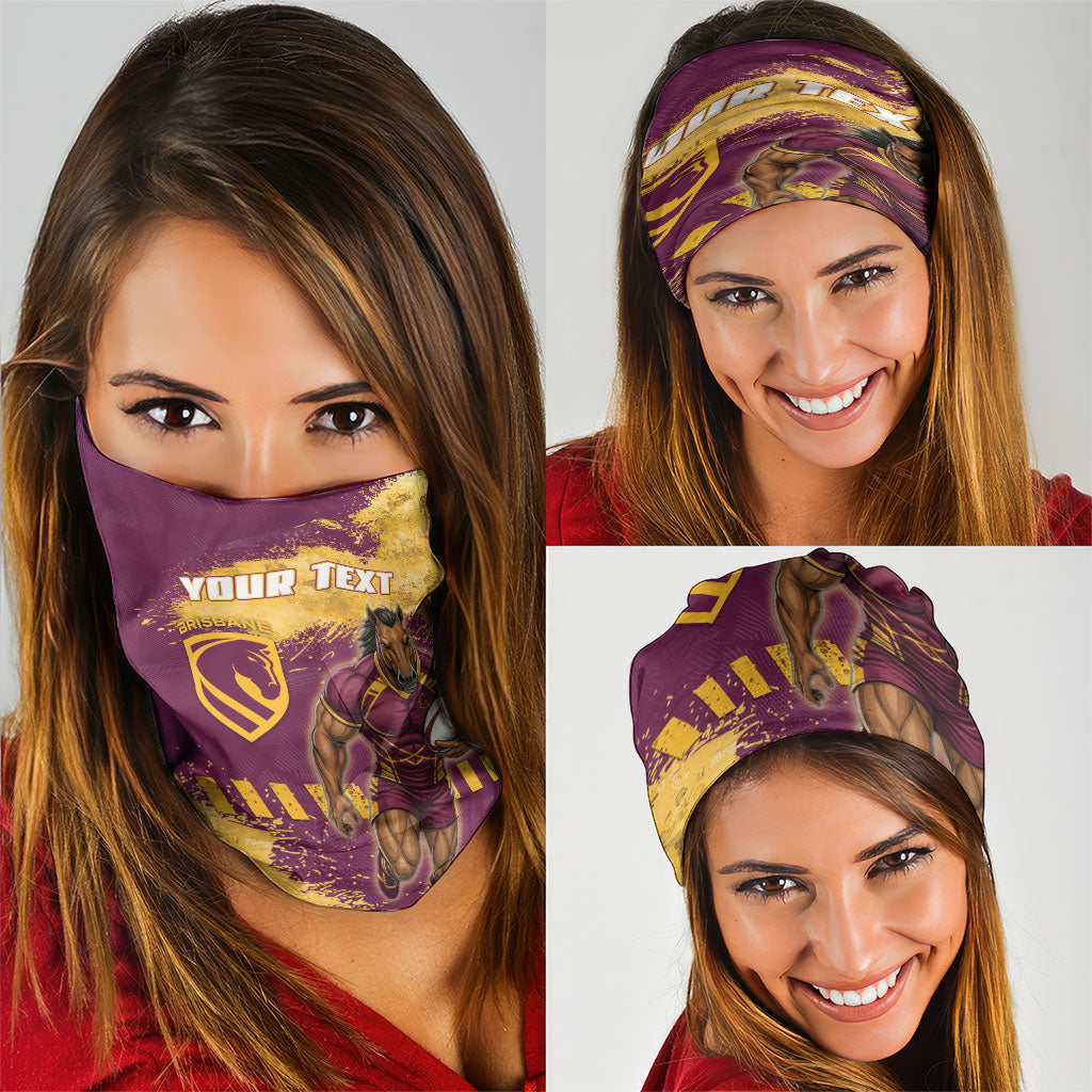 Personalised Brisbane Broncos Rugby Neck Gaiter Bronx Mascot Grunge Maroon Gold - Sporty Splash Art Style