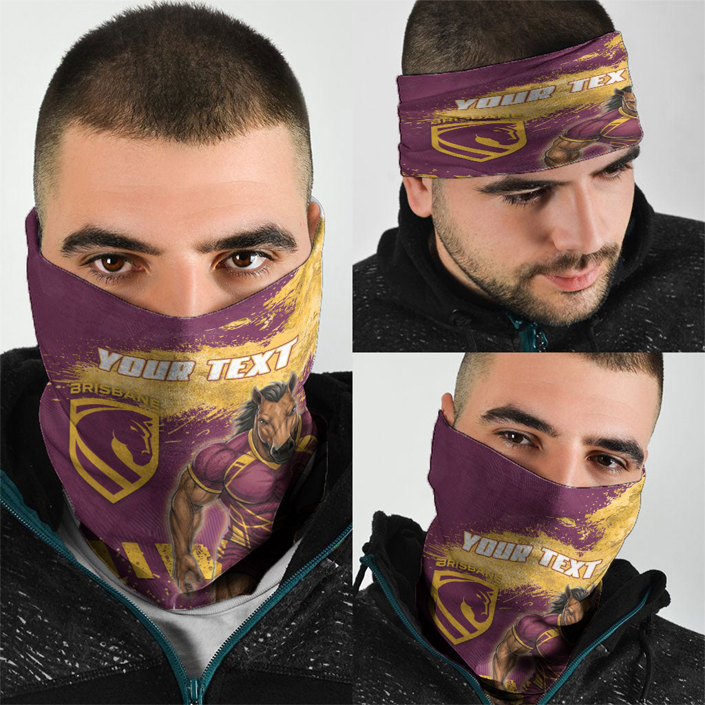 Personalised Brisbane Broncos Rugby Neck Gaiter Bronx Mascot Grunge Maroon Gold - Sporty Splash Art Style