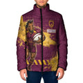 Personalised Brisbane Broncos Rugby Padded Jacket Bronx Mascot Grunge Maroon Gold - Sporty Splash Art Style