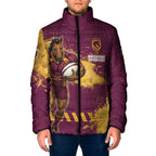 Personalised Brisbane Broncos Rugby Padded Jacket Bronx Mascot Grunge Maroon Gold - Sporty Splash Art Style