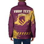 Personalised Brisbane Broncos Rugby Padded Jacket Bronx Mascot Grunge Maroon Gold - Sporty Splash Art Style