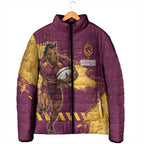 Personalised Brisbane Broncos Rugby Padded Jacket Bronx Mascot Grunge Maroon Gold - Sporty Splash Art Style