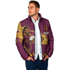 Personalised Brisbane Broncos Rugby Padded Jacket Bronx Mascot Grunge Maroon Gold - Sporty Splash Art Style