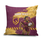 Personalised Brisbane Broncos Rugby Pillow Cover Bronx Mascot Grunge Maroon Gold - Sporty Splash Art Style