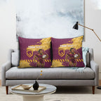 Personalised Brisbane Broncos Rugby Pillow Cover Bronx Mascot Grunge Maroon Gold - Sporty Splash Art Style