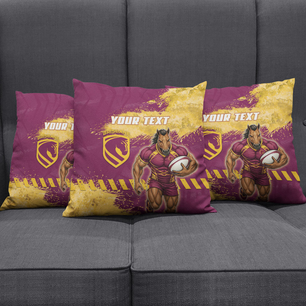 Personalised Brisbane Broncos Rugby Pillow Cover Bronx Mascot Grunge Maroon Gold - Sporty Splash Art Style