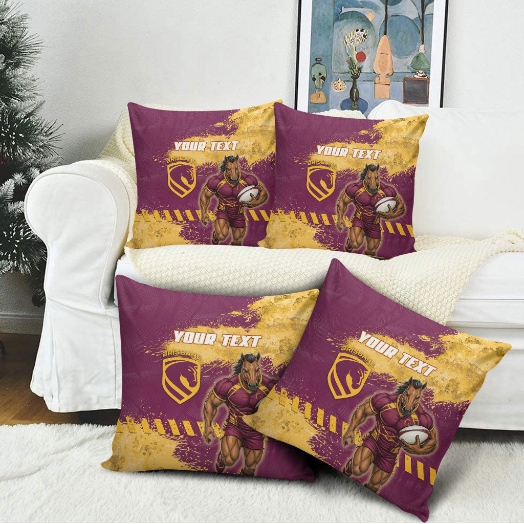 Personalised Brisbane Broncos Rugby Pillow Cover Bronx Mascot Grunge Maroon Gold - Sporty Splash Art Style