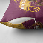 Personalised Brisbane Broncos Rugby Pillow Cover Bronx Mascot Grunge Maroon Gold - Sporty Splash Art Style