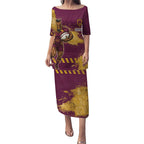 Personalised Brisbane Broncos Rugby Puletasi Bronx Mascot Grunge Maroon Gold - Sporty Splash Art Style
