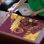 Personalised Brisbane Broncos Rugby Puzzle Bronx Mascot Grunge Maroon Gold - Sporty Splash Art Style