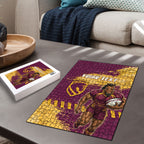 Personalised Brisbane Broncos Rugby Puzzle Bronx Mascot Grunge Maroon Gold - Sporty Splash Art Style